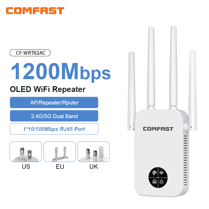 Smart Home X10 - Repetidor Wifi COMFAST de 1200Mbps, pantalla